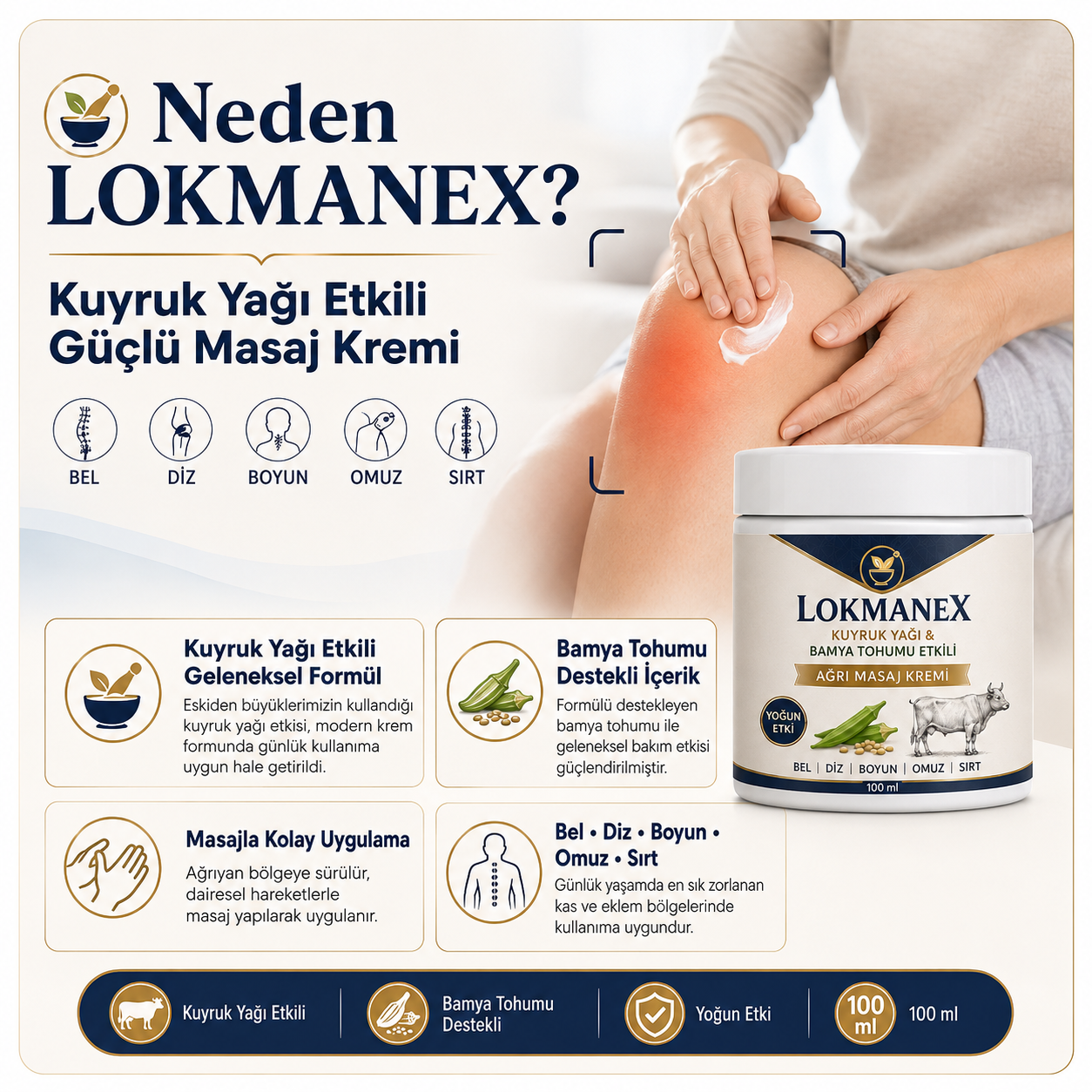 Lokmanex - Kuyruk Yağı & Bamya Tohumu Etkili Masaj Ağrı Kremi