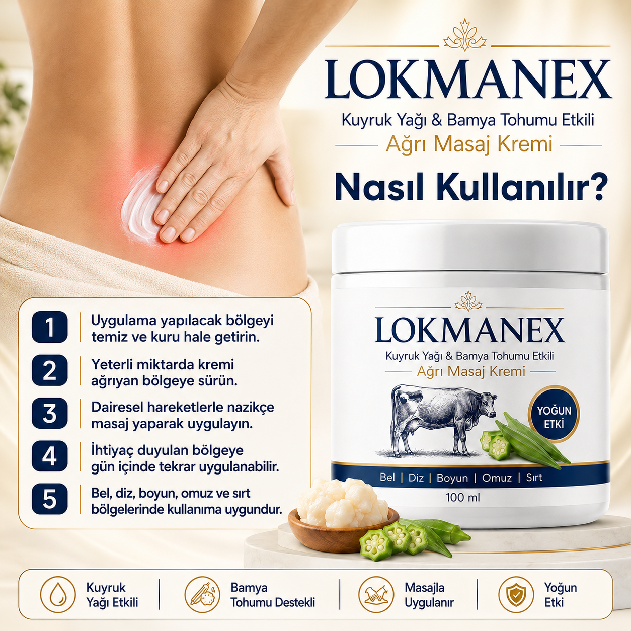 Lokmanex - Kuyruk Yağı & Bamya Tohumu Etkili Masaj Ağrı Kremi