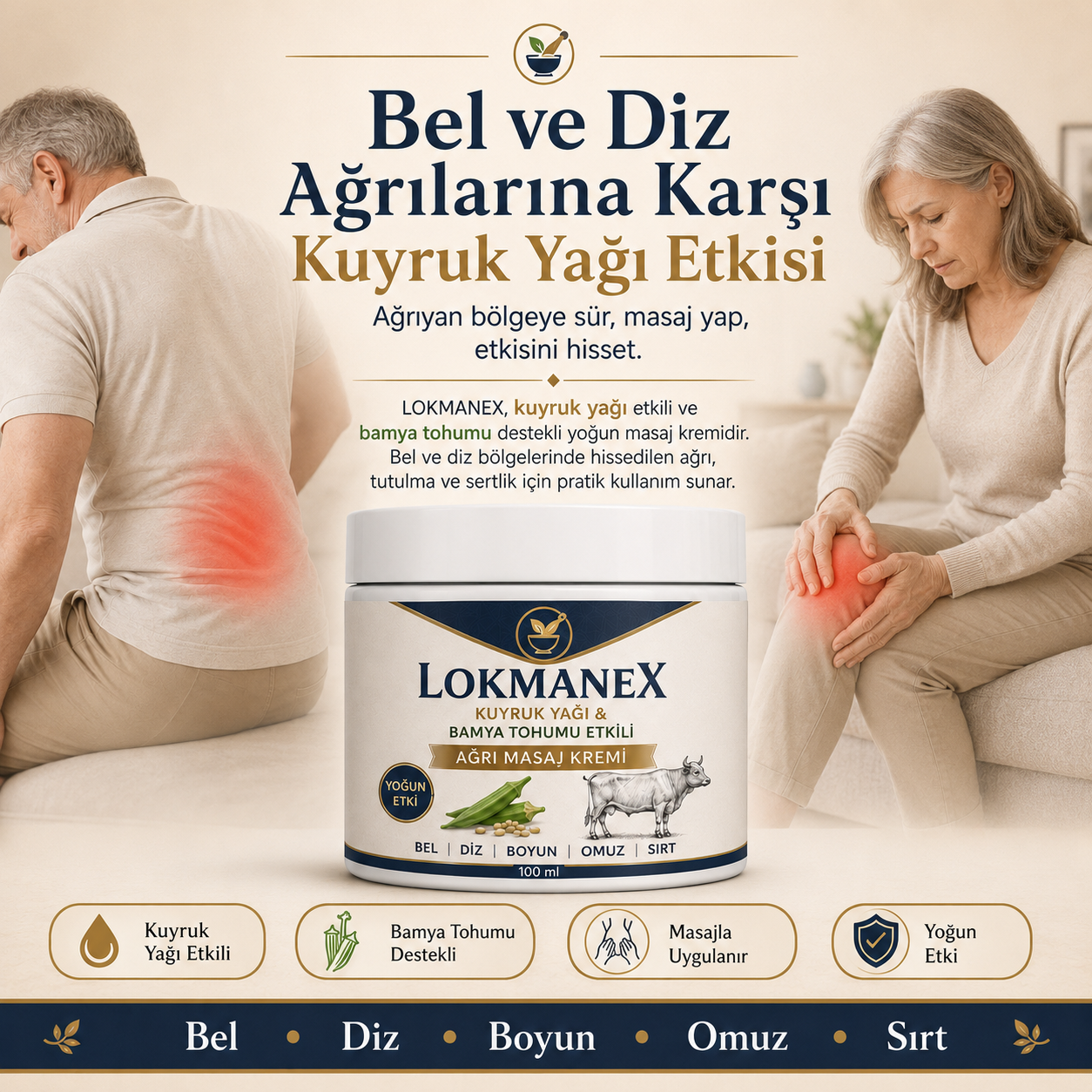 Lokmanex - Kuyruk Yağı & Bamya Tohumu Etkili Masaj Ağrı Kremi