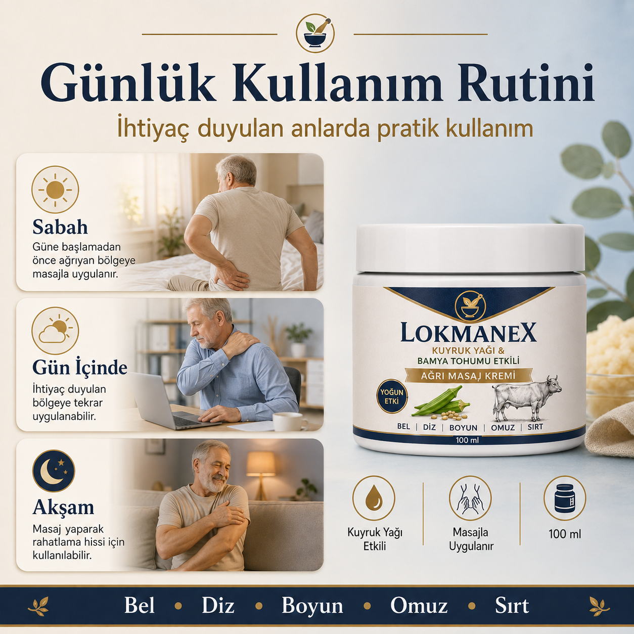 Lokmanex - Kuyruk Yağı & Bamya Tohumu Etkili Masaj Ağrı Kremi