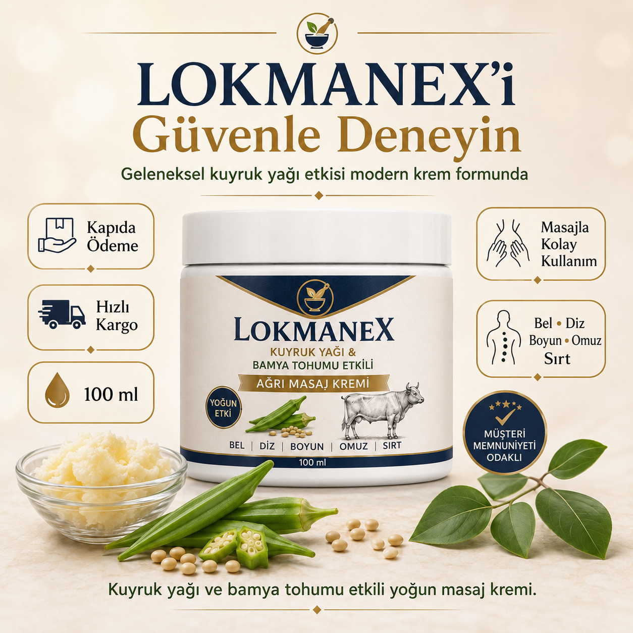 Lokmanex - Kuyruk Yağı & Bamya Tohumu Etkili Masaj Ağrı Kremi
